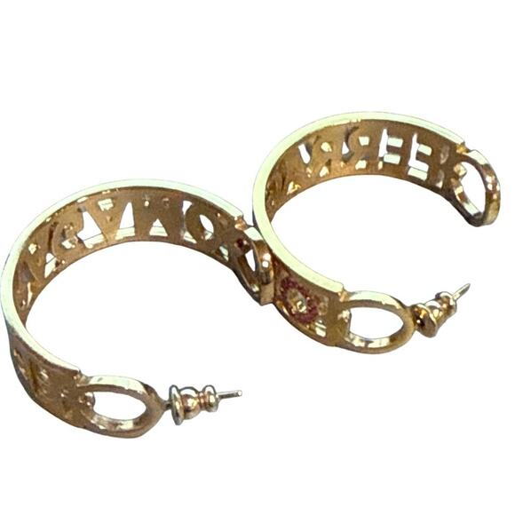 Ferragamo Logo Hoop Earrings w Pink Rhinestones - Picture 3 of 4
